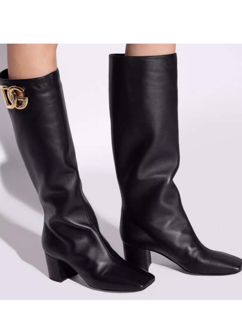 Authentic Dolce and Gabbana Tall Leather Block Heel Boots